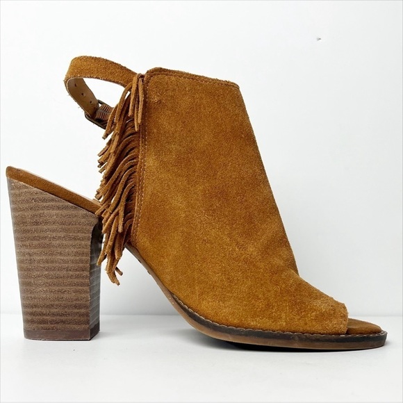 Lucky Brand Lantau Fringe Open Toe Booties 8 suede leather peep toe ankle boots - Picture 7 of 12
